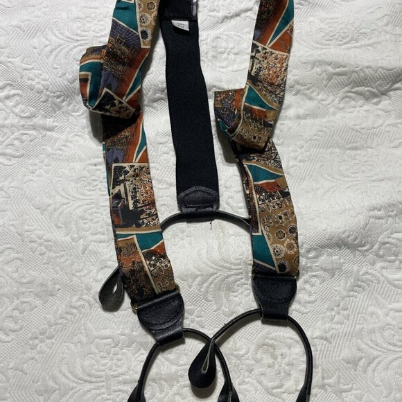 Suspenders, silk, colorful, leather tab adjustable - Picture 1 of 2